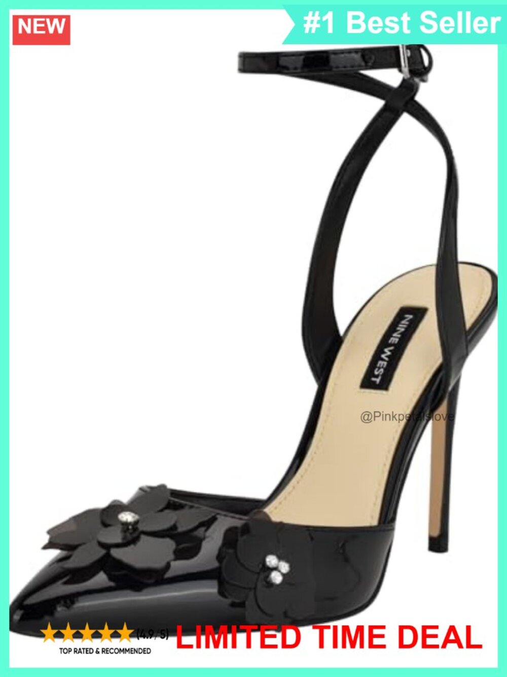 Faux Patent Leather Pointy Toe Stiletto Heel Ankle Strap Dress Pump